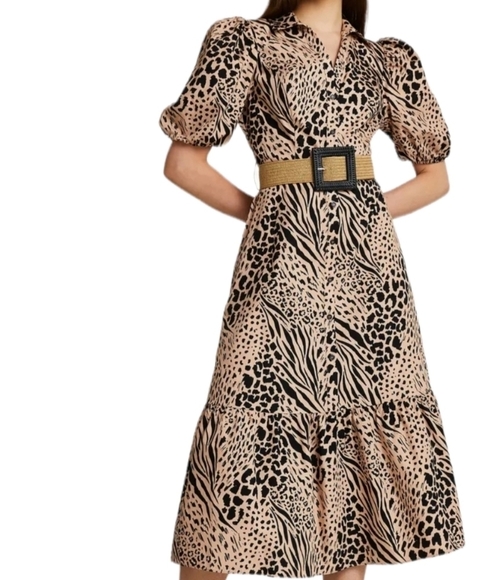 Nwt RIVER ISLAND Mixed Animal‎ Print Belted Cotton Shirtdress Sz 6 - Picture 2 of 9